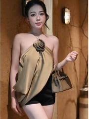 Áo yếm nữ hotrend hở lưng đính hoa lớn dễ phối nhiều phong cách cá tính humfashion