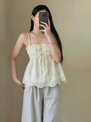 Áo nữ hotrend 2 dây babydoll nhún ngực chất vãi boi thiêu có chân ren