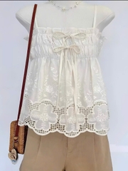 Áo nữ hotrend 2 dây babydoll nhún ngực chất vãi boi thiêu có chân ren