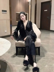Set đồ ngủ ren nữ sexy hot trend kiểu dáng babydoll chất liệu satin mềm mại thiết kế tháng mát