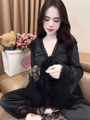Set đồ ngủ ren nữ sexy hot trend kiểu dáng babydoll chất liệu satin mềm mại thiết kế tháng mát