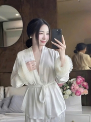 Sét bộ ngủ nữ vạt chéo tay dài bèo chất liệu satin mềm mại sang chảnh quyến rũ