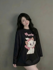 Sét đồ nữ áo thun cotton tay dài in hoạ tiết mix quần short sọc - Nữ