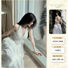 Váy cổ yếm thắt nơ dáng dài, váy tiểu thư công chúa đi biển đi chơi