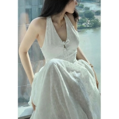 Váy cổ yếm thắt nơ dáng dài, váy tiểu thư công chúa đi biển đi chơi