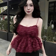 Áo nữ hotrend kiểu dáng baby 2 dây chất liệu ren gợn sóng bồng bềnh thiết kế nữ tính trẻ trung có mút nâng đỡ tự nhiên
