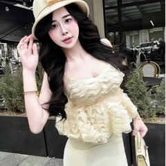 Áo nữ hotrend kiểu dáng baby 2 dây chất liệu ren gợn sóng bồng bềnh thiết kế nữ tính trẻ trung có mút nâng đỡ tự nhiên