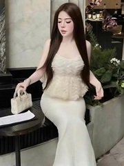 Áo nữ hotrend kiểu dáng baby 2 dây chất liệu ren gợn sóng bồng bềnh thiết kế nữ tính trẻ trung có mút nâng đỡ tự nhiên
