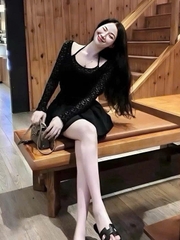 Sét đồ nữ hotrend áo ren cổ yếm tay dài chân váy dáng xoè