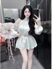 Đầm Thời Trang Nữ cổ yếm trang trí dây kim sa kèm dây cột eo_ Thiết Kế Sang Trọng Phù Hợp Mọi Dịp Màu Trắng & Đen Kiểu D