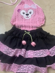 Bộ đồ nữ  tầng phối ren áo yếm lông in gấu - Women, Top Sen Nhung Hoa Sen Viền Ren chân váy lụa