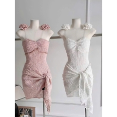 Bộ bikini đồ bơi đi biển liền thân ren hoa 3D kèm khăn choàng cao cấp