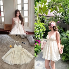 Set áo cúp ngực chấm bi nhẹ nhàng, nàng thơ đi chụp ảnh đi chơi đi biển