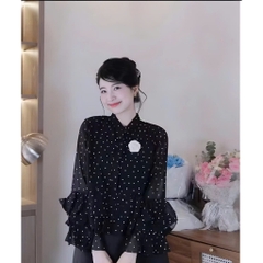 Áo Voan Chấm Bi Tay Bèo Form Rộng, Nàng Thơ Dịu Dàng, Mặc Mát Mùa Hè