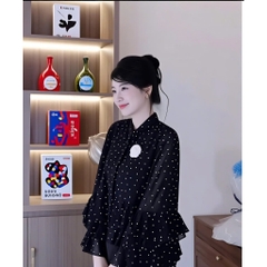 Áo Voan Chấm Bi Tay Bèo Form Rộng, Nàng Thơ Dịu Dàng, Mặc Mát Mùa Hè