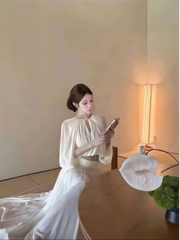 Set bộ tiểu thư sang chảnh, áo tay lửng khoét cổ phối chân váy đi tiệc đi biển