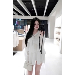 Áo kiểu voan trắng tay loe, áo babydoll nữ tay dài nhẹ nhàng tiểu thư phong cách Hàn Hum Fashion