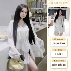 Áo kiểu voan trắng tay loe, áo babydoll nữ tay dài nhẹ nhàng tiểu thư phong cách Hàn Hum Fashion
