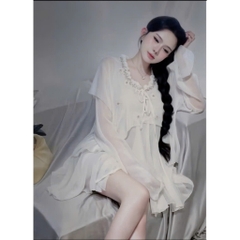 Áo kiểu voan trắng tay loe, áo babydoll nữ tay dài nhẹ nhàng tiểu thư phong cách Hàn Hum Fashion