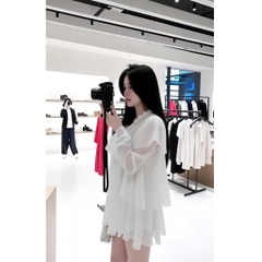Áo kiểu voan trắng tay loe, áo babydoll nữ tay dài nhẹ nhàng tiểu thư phong cách Hàn Hum Fashion