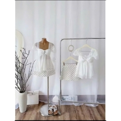 Set áo trễ vai chân váy chấm bi, set babydoll nữ tiểu thư nhẹ nhàng phong cách Hàn Hum Fashion