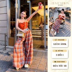 Set áo ống quây quần suông caro, set bộ ống quây quần suông ống rộng đi chơi dạo phố cá tính Hum Fashion