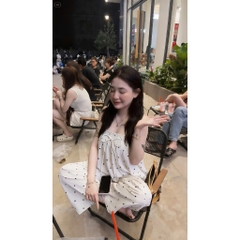 Set đồ bộ chấm bi dây mảnh, set bộ mặc nhà chấm bi quần suông ống rộng Hum Fashion