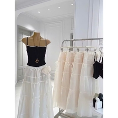 Set váy 2 dây phối chân váy tầng, set bộ đi biển chân váy voan trắng dáng dài Hum Fashion