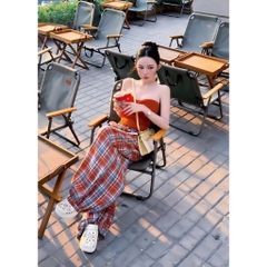 Set áo ống quây quần suông caro, set bộ ống quây quần suông ống rộng đi chơi dạo phố cá tính Hum Fashion