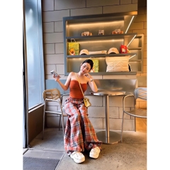 Set áo ống quây quần suông caro, set bộ ống quây quần suông ống rộng đi chơi dạo phố cá tính Hum Fashion