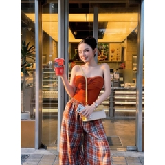 Set áo ống quây quần suông caro, set bộ ống quây quần suông ống rộng đi chơi dạo phố cá tính Hum Fashion