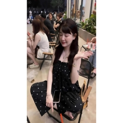 Set đồ bộ chấm bi dây mảnh, set bộ mặc nhà chấm bi quần suông ống rộng Hum Fashion
