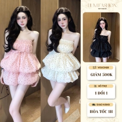 Set váy bí ống quây chấm bi, set bộ áo quây váy bí xoè tầng tiểu thư Hum Fashion