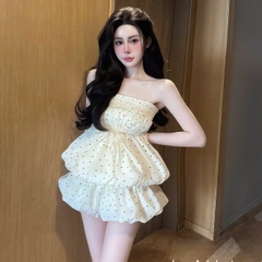 Set váy bí ống quây chấm bi, set bộ áo quây váy bí xoè tầng tiểu thư Hum Fashion
