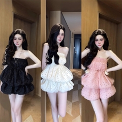 Set váy bí ống quây chấm bi, set bộ áo quây váy bí xoè tầng tiểu thư Hum Fashion