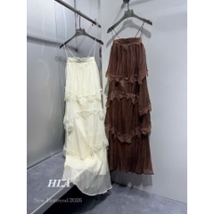 Váy maxi 2 dây nhiều tầng, đầm maxi đi biển dáng dài phối ren tiểu thư mùa hè Hum Fashion