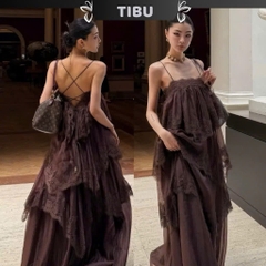 Váy maxi 2 dây nhiều tầng, đầm maxi đi biển dáng dài phối ren tiểu thư mùa hè Hum Fashion