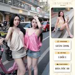 Áo lụa 2 dây cổ đổ, áo yếm lụa bóng hai dây hở lưng sexy sang chảnh Hum Fashion