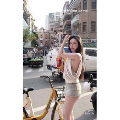 Áo lụa 2 dây cổ đổ, áo yếm lụa bóng hai dây hở lưng sexy sang chảnh Hum Fashion