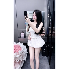 Set váy bí quây ren hoa, set bộ áo quây váy bí bồng tiểu thư sang chảnh Hum Fashion