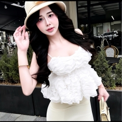 Áo nữ hotrend kiểu dáng baby 2 dây chất liệu ren gợn sóng bồng bềnh thiết kế nữ tính trẻ trung có mút nâng đỡ tự nhiên