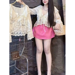 Áo babydoll nữ hot trend hè 2026, áo bèo cổ tay dài phối ren xinh xắn