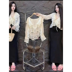 Áo babydoll nữ hot trend hè 2026, áo bèo cổ tay dài phối ren xinh xắn