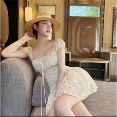 Váy nữ thêu ren hoa nàng thơ sang chảnh, váy babydoll phong cách hàn quốc kèm quần bảo hộ