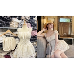 Váy nữ thêu ren hoa nàng thơ sang chảnh, váy babydoll phong cách hàn quốc kèm quần bảo hộ