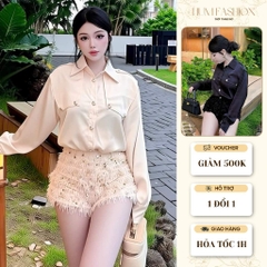 Set áo sơ mi kèm quần đùi, set bộ sơ mi peplum ngắn tay kèm quần short ống rộng Hum Fashion