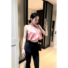 Áo cổ yếm dáng bí bồng, áo yếm lụa bo gấu dáng ngắn quyến rũ sang chảnh Hum Fashion