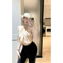 Áo cổ yếm dáng bí bồng, áo yếm lụa bo gấu dáng ngắn quyến rũ sang chảnh Hum Fashion