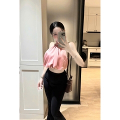 Áo cổ yếm dáng bí bồng, áo yếm lụa bo gấu dáng ngắn quyến rũ sang chảnh Hum Fashion