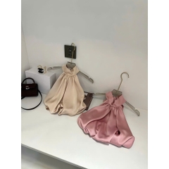 Áo cổ yếm dáng bí bồng, áo yếm lụa bo gấu dáng ngắn quyến rũ sang chảnh Hum Fashion